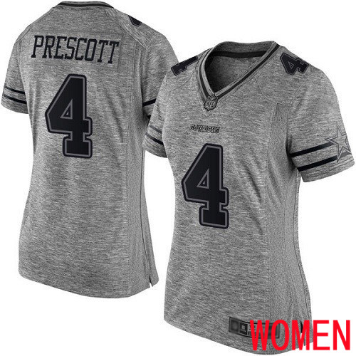 Women Dallas Cowboys Limited Gray Dak Prescott #4 Gridiron NFL Jersey